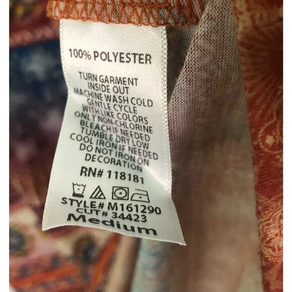 B.L.E.U. Women's Size Medium Multicolor Boho Top Tie Front 3/4 Length Sleeve - Picture 3 of 5